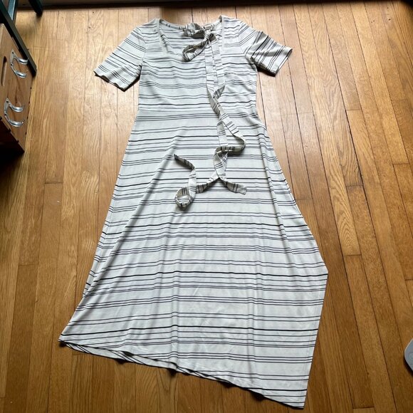 Club Monaco Size M Black White Egret Striped Square Neck Asymmetrical Midi Dress - Picture 10 of 16